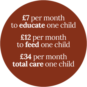 £7 per month to educate one child, £12 per month to feed one child